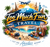 logo too much fun travel transparent